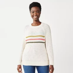 Women's Sonoma Goods For Life® All Over Stitch Crewneck Sweater -Glamix Store 4923526 Beige Stripe