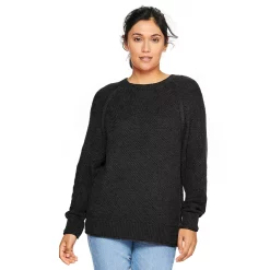 Women's Sonoma Goods For Life® All Over Stitch Crewneck Sweater -Glamix Store 4923526 Black