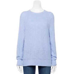Women's Sonoma Goods For Life® All Over Stitch Crewneck Sweater -Glamix Store 4923526 Light Blue