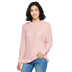 Women's Sonoma Goods For Life® All Over Stitch Crewneck Sweater -Glamix Store 4923526 Light Pink