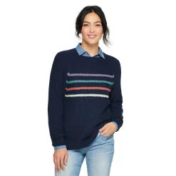 Women's Sonoma Goods For Life® All Over Stitch Crewneck Sweater -Glamix Store 4923526 Navy Stripe
