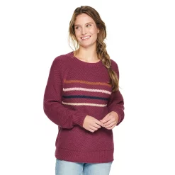 Women's Sonoma Goods For Life® All Over Stitch Crewneck Sweater -Glamix Store 4923526 Purple Stripe