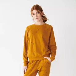 Women's Sonoma Goods For Life® Everyday Crewneck Sweatshirt -Glamix Store 4974237 Gold Ditsy