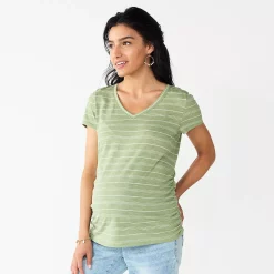 Maternity Sonoma Goods For Life® Essential V-Neck Tee -Glamix Store 4980526 Green Stripe