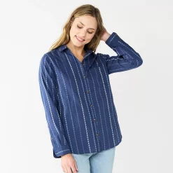 Women's Sonoma Goods For Life® Essential Everyday Button-Down Shirt 30 Women's Sonoma Goods For Life® Essential Everyday Button-Down Shirt -Glamix Store 4991213 Blue Multi Stripe