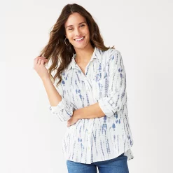 Women's Sonoma Goods For Life® Essential Everyday Button-Down Shirt 27 Women's Sonoma Goods For Life® Essential Everyday Button-Down Shirt -Glamix Store 4991213 Blue Tie Dye
