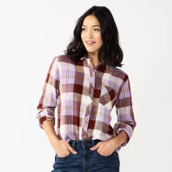 Women's Sonoma Goods For Life® Essential Everyday Button-Down Shirt 22 Women's Sonoma Goods For Life® Essential Everyday Button-Down Shirt -Glamix Store 4991213 Brown Purple Plaid