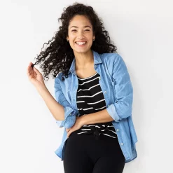 Women's Sonoma Goods For Life® Essential Everyday Button-Down Shirt 34 Women's Sonoma Goods For Life® Essential Everyday Button-Down Shirt -Glamix Store 4991213 Denim