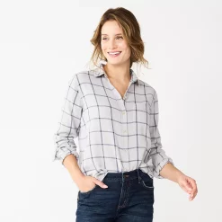 Women's Sonoma Goods For Life® Essential Everyday Button-Down Shirt 28 Women's Sonoma Goods For Life® Essential Everyday Button-Down Shirt -Glamix Store 4991213 Gray Blue Plaid
