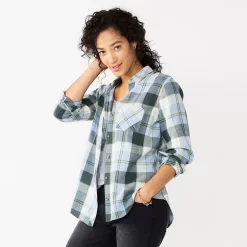 Women's Sonoma Goods For Life® Essential Everyday Button-Down Shirt 26 Women's Sonoma Goods For Life® Essential Everyday Button-Down Shirt -Glamix Store 4991213 Green Blue Plaid