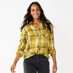 Women's Sonoma Goods For Life® Essential Everyday Button-Down Shirt 25 Women's Sonoma Goods For Life® Essential Everyday Button-Down Shirt -Glamix Store 4991213 Green Plaid