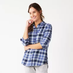 Women's Sonoma Goods For Life® Essential Everyday Button-Down Shirt 23 Women's Sonoma Goods For Life® Essential Everyday Button-Down Shirt -Glamix Store 4991213 Light Blue Plaid