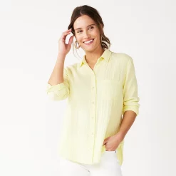 Women's Sonoma Goods For Life® Essential Everyday Button-Down Shirt 24 Women's Sonoma Goods For Life® Essential Everyday Button-Down Shirt -Glamix Store 4991213 Light Yellow Texture