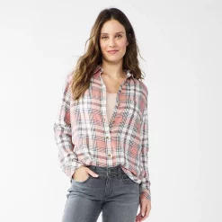 Women's Sonoma Goods For Life® Essential Everyday Button-Down Shirt 33 Women's Sonoma Goods For Life® Essential Everyday Button-Down Shirt -Glamix Store 4991213 Mauve Plaid
