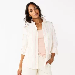 Women's Sonoma Goods For Life® Essential Everyday Button-Down Shirt 29 Women's Sonoma Goods For Life® Essential Everyday Button-Down Shirt -Glamix Store 4991213 White Multi Stripe