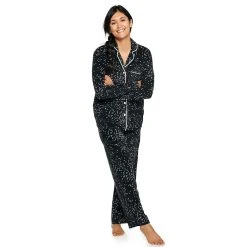 Women's Sonoma Goods For Life® Velour Long Sleeve Pajama Shirt & Pajama Pants Sleep Set 16 Women's Sonoma Goods For Life® Velour Long Sleeve Pajama Shirt & Pajama Pants Sleep Set -Glamix Store 5033010 Black Stars