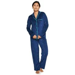 Women's Sonoma Goods For Life® Velour Long Sleeve Pajama Shirt & Pajama Pants Sleep Set 17 Women's Sonoma Goods For Life® Velour Long Sleeve Pajama Shirt & Pajama Pants Sleep Set -Glamix Store 5033010 Navy Dot