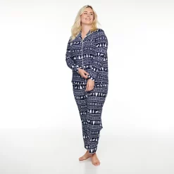 Plus Size Sonoma Goods For Life® Velour Pajama Shirt & Pajama Pants Set -Glamix Store 5033014 Navy Fairisle