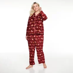 Plus Size Sonoma Goods For Life® Velour Pajama Shirt & Pajama Pants Set -Glamix Store 5033014 Red Dogs