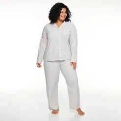 Plus Size Sonoma Goods For Life® Velour Pajama Shirt & Pajama Pants Set -Glamix Store 5033014 Silver Heather