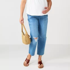 Maternity Sonoma Goods For Life® Over-The-Belly Cropped Straight-Leg Jeans -Glamix Store 5035940 Destructed Light Wash