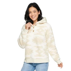 Women's Sonoma Goods For Life® Henley Sherpa Hoodie -Glamix Store 5092725 Cream Blanket Print