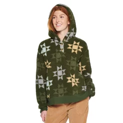 Women's Sonoma Goods For Life® Henley Sherpa Hoodie -Glamix Store 5092725 Olive Blue Geo Print