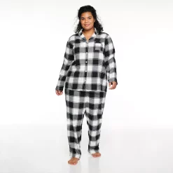 Plus Size Sonoma Goods For Life® Flannel Pajama Shirt & Pajama Pants Set -Glamix Store 5146738 Black White Buffalo