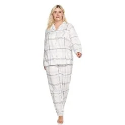 Plus Size Sonoma Goods For Life® Flannel Pajama Shirt & Pajama Pants Set -Glamix Store 5146738 Ivory Plaid
