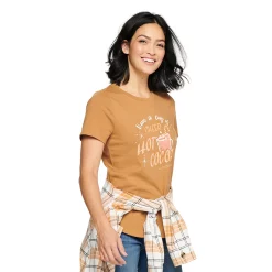 Women's Sonoma Goods For Life® Short Sleeve Holiday Graphic Tee -Glamix Store 5180762 Cup Of Cheer Brown