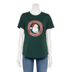 Women's Sonoma Goods For Life® Short Sleeve Holiday Graphic Tee -Glamix Store 5180762 Green Santa