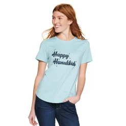 Women's Sonoma Goods For Life® Short Sleeve Holiday Graphic Tee -Glamix Store 5180762 Happy Hanukkah