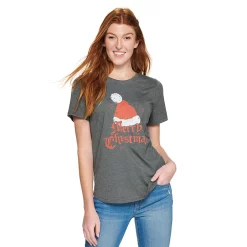 Women's Sonoma Goods For Life® Short Sleeve Holiday Graphic Tee -Glamix Store 5180762 Merry Christmas Gray