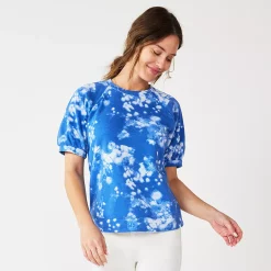 Women's Sonoma Goods For Life® Puff Sleeve Sweatshirt -Glamix Store 5237696 Blue Bleach Floral