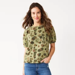 Women's Sonoma Goods For Life® Puff Sleeve Sweatshirt -Glamix Store 5237696 Olive Camo Floral