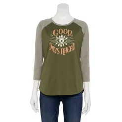 Women's Sonoma Goods For Life® Three Quarter Sleeve Baseball Graphic Tee -Glamix Store 5242169 Olive Good Days