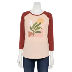 Women's Sonoma Goods For Life® Three Quarter Sleeve Baseball Graphic Tee -Glamix Store 5242169 Peach Nature Scene