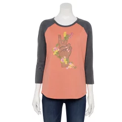 Women's Sonoma Goods For Life® Three Quarter Sleeve Baseball Graphic Tee -Glamix Store 5242169 Pink Peace Floral