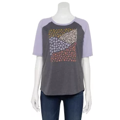 Women's Sonoma Goods For Life® Elbow Sleeve Baseball Graphic Tee -Glamix Store 5242399 Gray Floral Fields