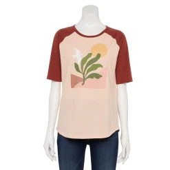 Women's Sonoma Goods For Life® Elbow Sleeve Baseball Graphic Tee -Glamix Store 5242399 Peach Nature Scene