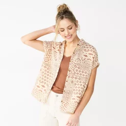 Women's Sonoma Goods For Life® Button-Front Shirt -Glamix Store 5254682 Beige Brown Geo