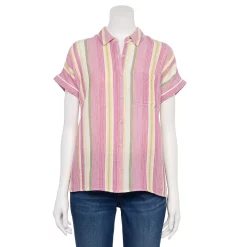 Women's Sonoma Goods For Life® Button-Front Shirt -Glamix Store 5254682 Berry Stripe