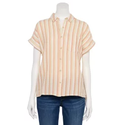 Women's Sonoma Goods For Life® Button-Front Shirt -Glamix Store 5254682 Cream Neutral Stripe