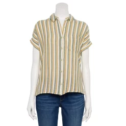 Women's Sonoma Goods For Life® Button-Front Shirt -Glamix Store 5254682 Cream Olive Stripe