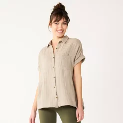 Women's Sonoma Goods For Life® Button-Front Shirt -Glamix Store 5254682 Gray Brown