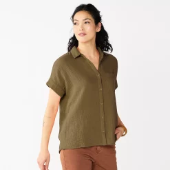 Women's Sonoma Goods For Life® Button-Front Shirt -Glamix Store 5254682 Olive