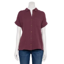 Women's Sonoma Goods For Life® Button-Front Shirt -Glamix Store 5254682 Plum