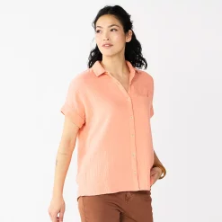 Women's Sonoma Goods For Life® Button-Front Shirt -Glamix Store 5254682 Soft Coral
