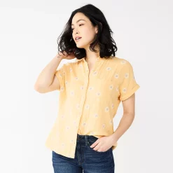 Women's Sonoma Goods For Life® Button-Front Shirt -Glamix Store 5254682 Yellow Daisy