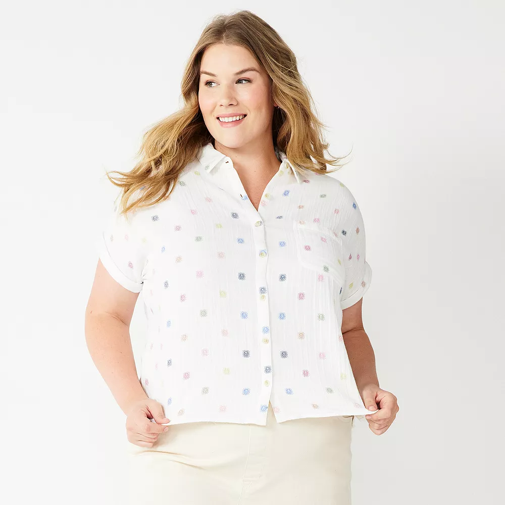 Plus Size Sonoma Goods For Life® Short Sleeve Button Down Top 4 Plus Size Sonoma Goods For Life® Short Sleeve Button Down Top - Image 4